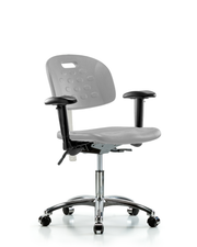 Class 100 Newport Industrial Polyurethane Clean Room Chair - Desk Height with Seat Tilt, Adjustable Arms, & Casters in Gray Polyurethane
