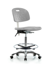 Class 100 Newport Industrial Polyurethane Clean Room Chair - High Bench Height with Seat Tilt, Chrome Foot Ring, & Casters in Gray Polyurethane