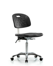 Class 10 Newport Industrial Polyurethane Clean Room Chair - Medium Bench Height with Casters in Black Polyurethane