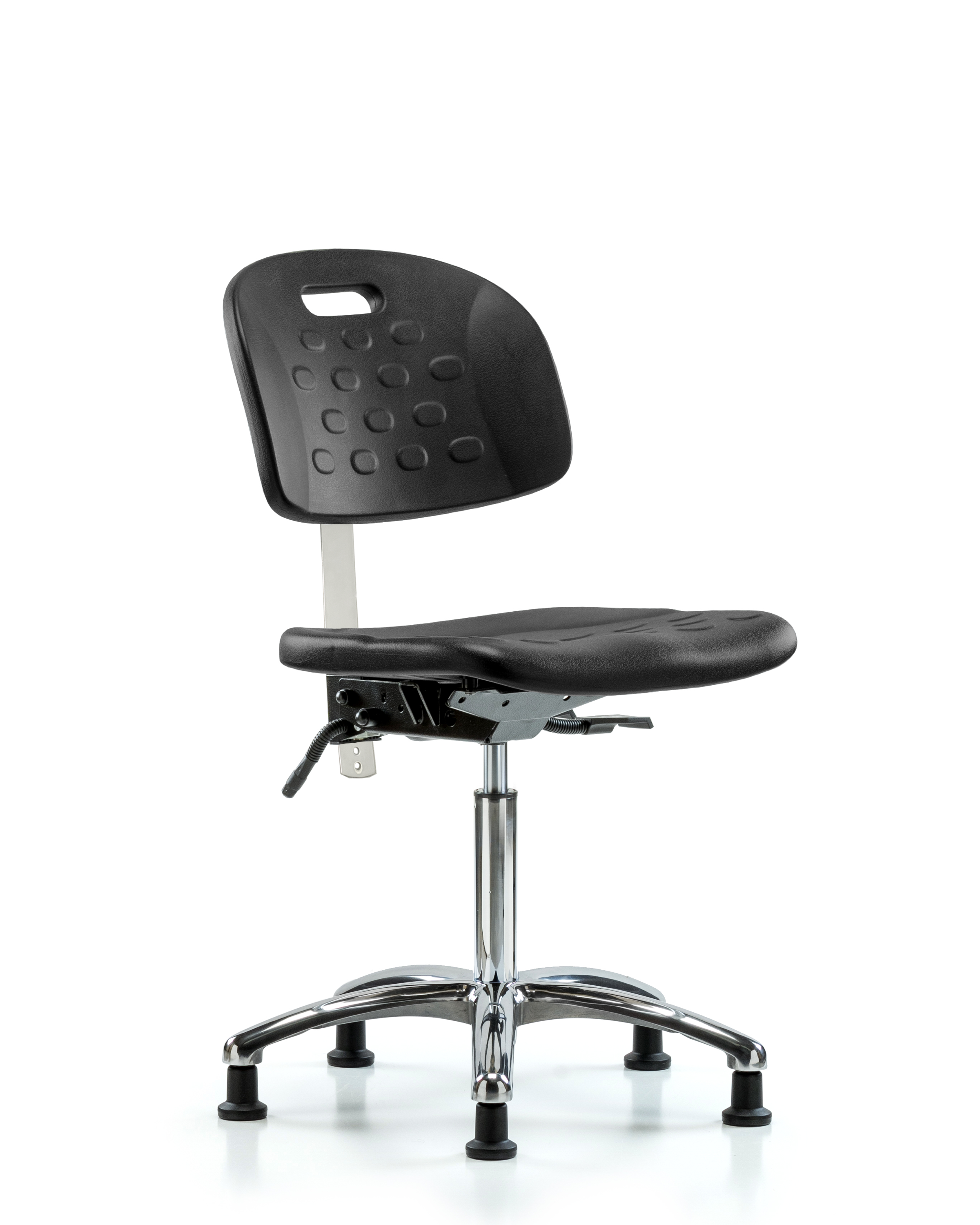 Class 10 Newport Industrial Polyurethane Clean Room Chair - Medium Bench Height with Stationary Glides in Black Polyurethane