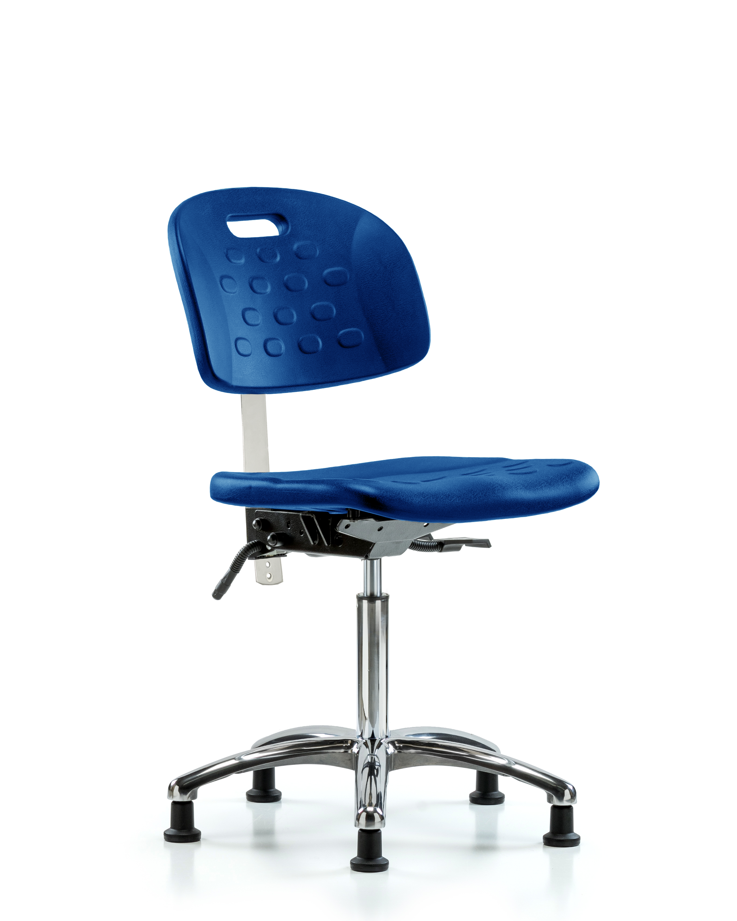 Class 10 Newport Industrial Polyurethane Clean Room Chair - Medium Bench Height with Stationary Glides in Blue Polyurethane
