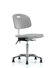 Class 10 Newport Industrial Polyurethane Clean Room Chair - Medium Bench Height with Stationary Glides in Gray Polyurethane