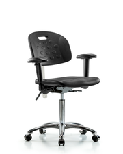 Class 100 Newport Industrial Polyurethane Clean Room Chair - Medium Bench Height with Adjustable Arms & Casters in Black Polyurethane