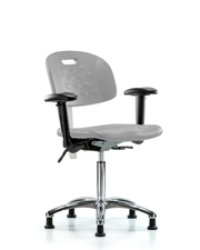 Class 100 Newport Industrial Polyurethane Clean Room Chair - Medium Bench Height with Adjustable Arms & Stationary Glides in Gray Polyurethane