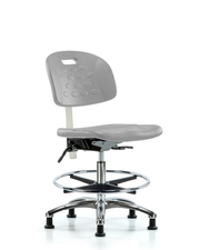 Class 100 Newport Industrial Polyurethane Clean Room Chair - Medium Bench Height with Seat Tilt, Chrome Foot Ring, & Stationary Glides in Gray Polyurethane