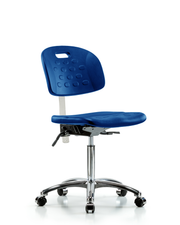 Class 100 Newport Industrial Polyurethane Clean Room Chair - Medium Bench Height with Seat Tilt & Casters in Blue Polyurethane