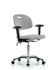 Class 100 Newport Industrial Polyurethane Clean Room Chair - Medium Bench Height with Seat Tilt, Adjustable Arms, & Casters in Gray Polyurethane