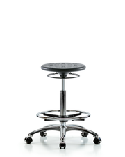 Class 10 Huron Polyurethane Clean Room Stool - High Bench Height with Chrome Foot Ring and Casters in Black Polyurethane