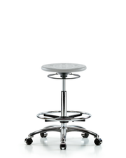Class 10 Huron Polyurethane Clean Room Stool - High Bench Height with Chrome Foot Ring & Casters in Gray Polyurethane