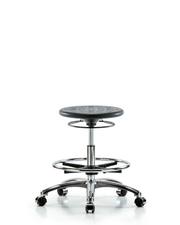 Class 10 Huron Polyurethane Clean Room Stool - Medium Bench Height with Chrome Foot Ring and Casters in Black Polyurethane
