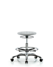 Class 10 Huron Polyurethane Clean Room Stool - Medium Bench Height with Chrome Foot Ring & Casters in Gray Polyurethane