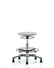 Class 10 Huron Polyurethane Clean Room Stool - Medium Bench Height with Chrome Foot Ring & Stationary Glides in Gray Polyurethane