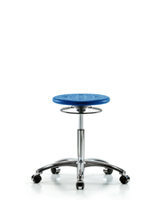 Class 10 Huron Polyurethane Clean Room Stool - Medium Bench Height with Casters in Blue Polyurethane