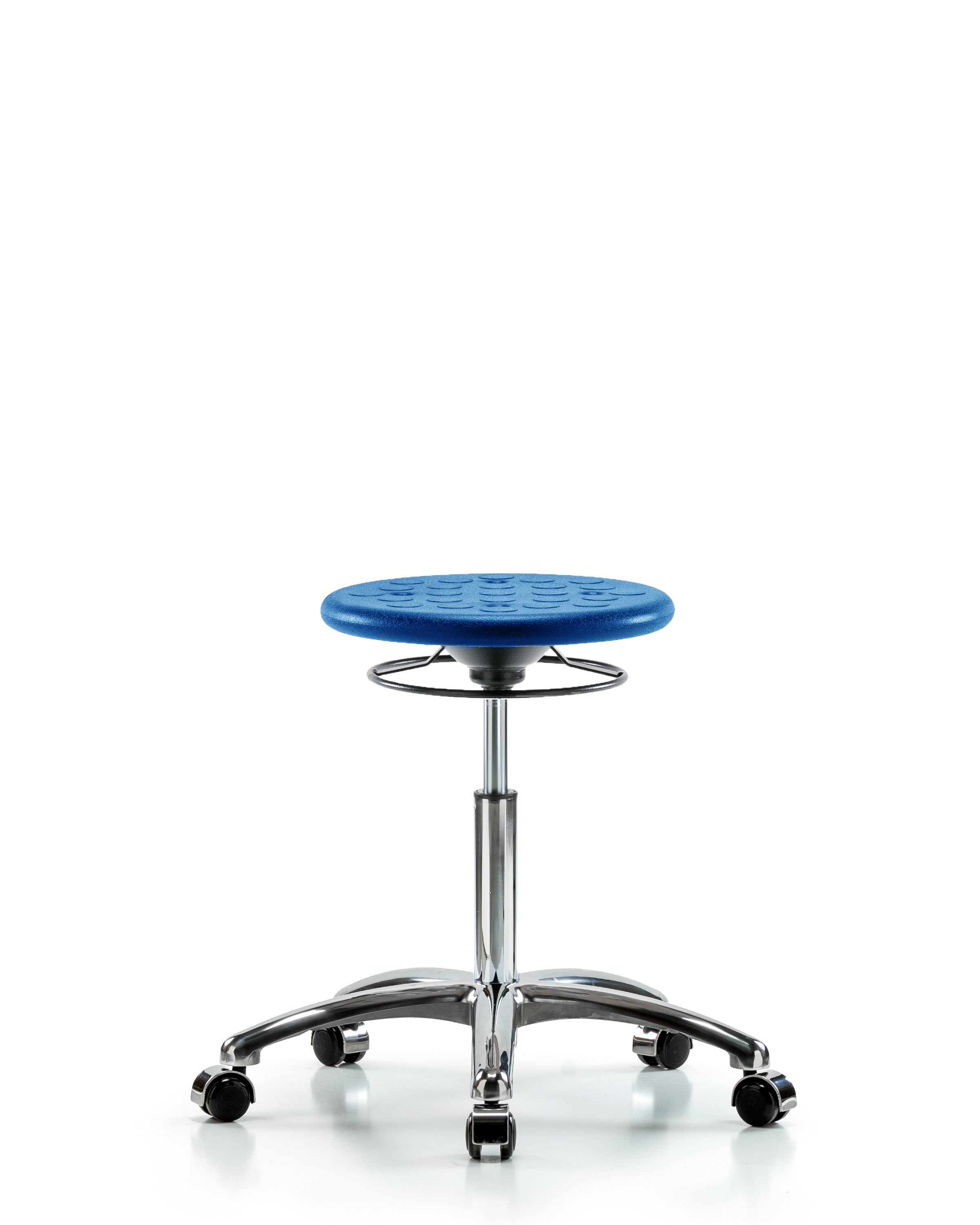 Class 10 Huron Polyurethane Clean Room Stool - Medium Bench Height with Casters in Blue Polyurethane