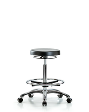 Class 10 Polyurethane Clean Room Stool  - High Bench Height with Chrome Foot Ring & Casters