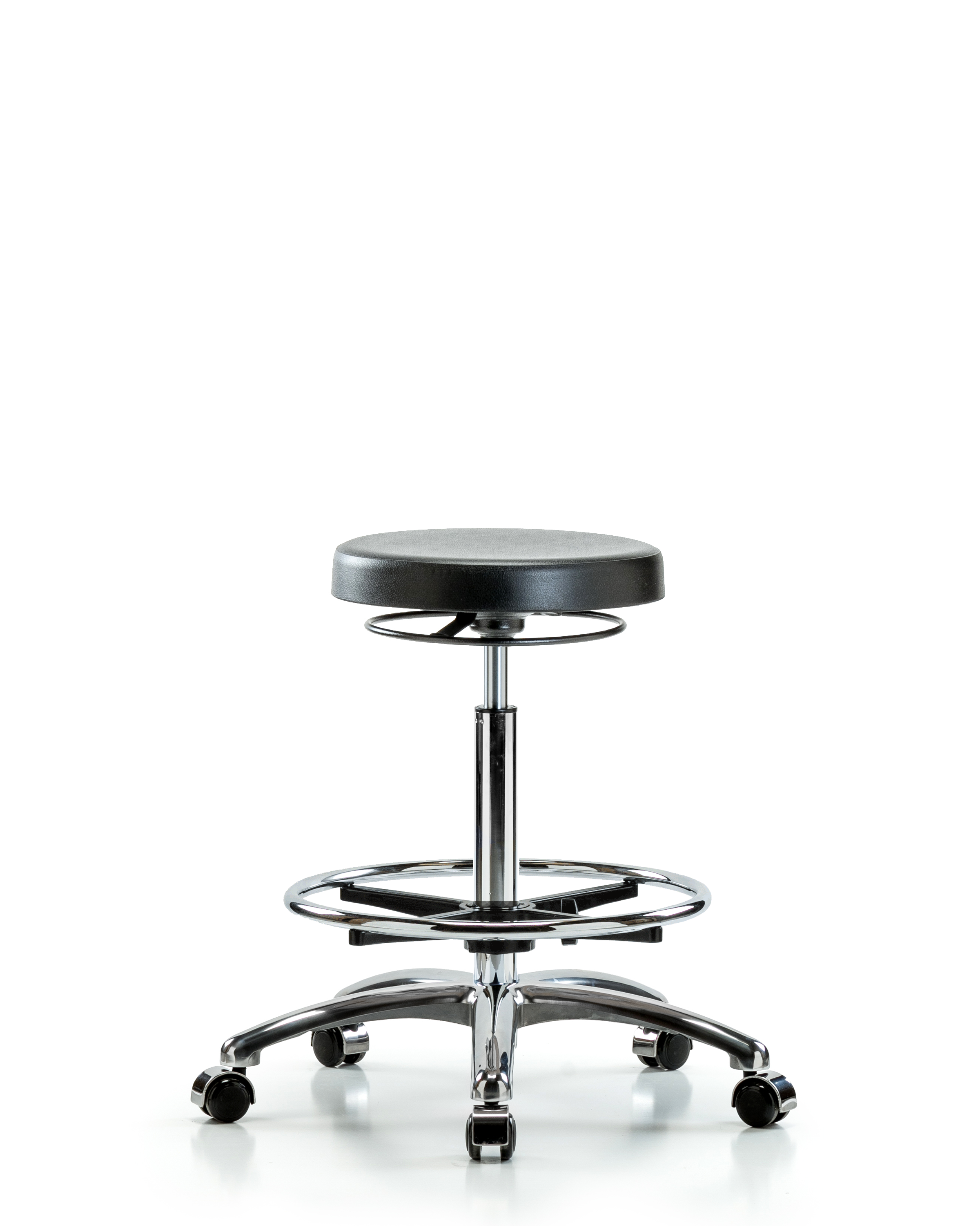 Class 10 Polyurethane Clean Room Stool  - High Bench Height with Chrome Foot Ring & Casters