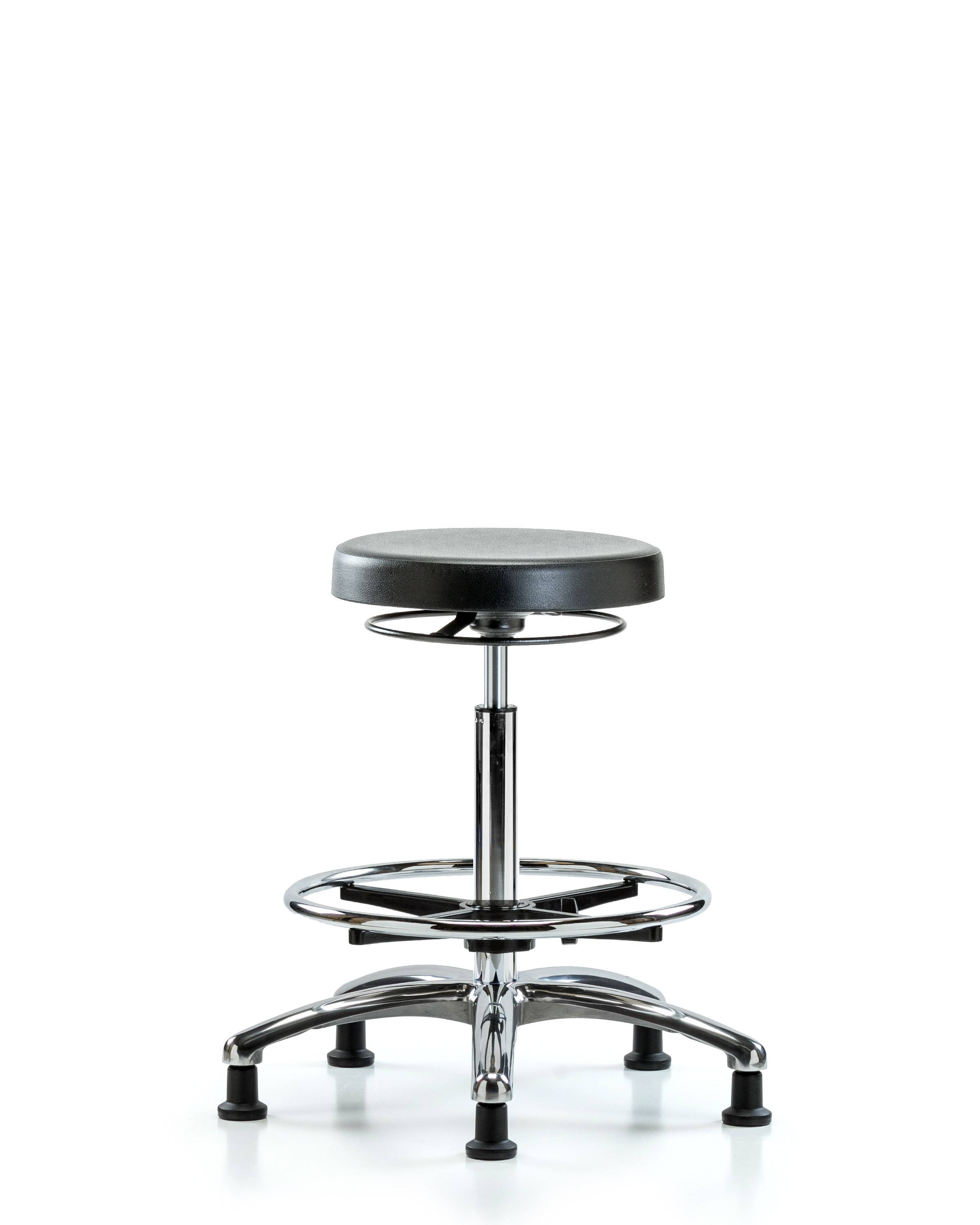 Class 10 Polyurethane Clean Room Stool  - High Bench Height with Chrome Foot Ring & Stationary Glides