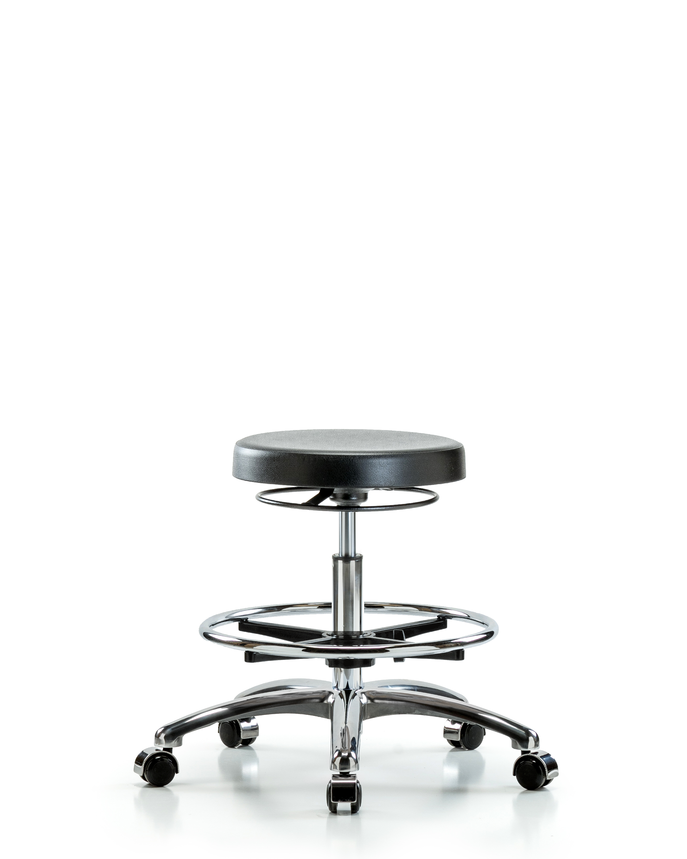 Class 10 Polyurethane Clean Room Stool  - Medium Bench Height with Chrome Foot Ring & Casters