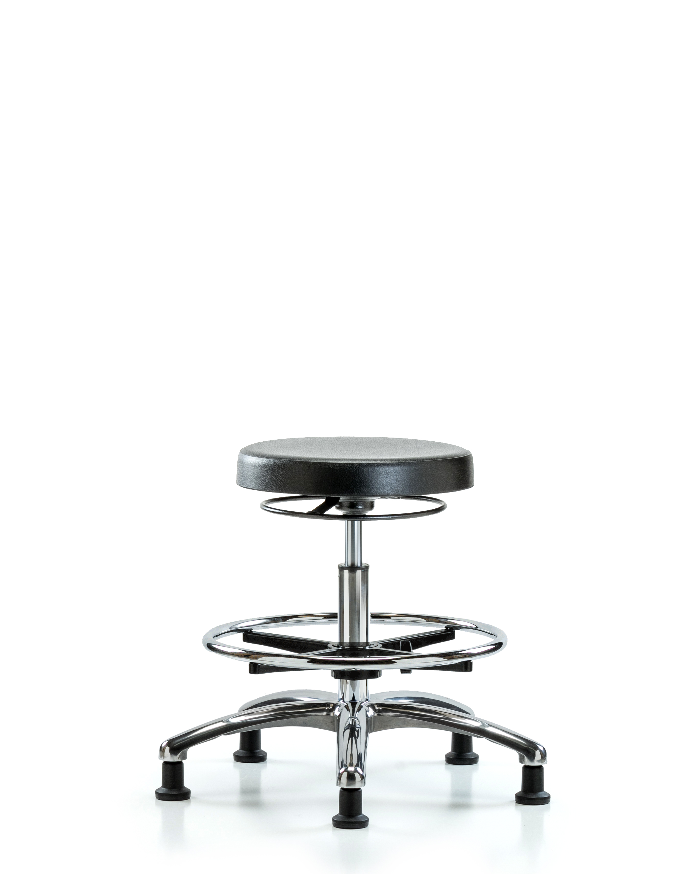 Class 10 Polyurethane Clean Room Stool  - Medium Bench Height with Chrome Foot Ring & Stationary Glides