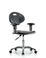 Class 100 Erie Polyurethane Clean Room Chair - Desk Height with Adjustable Arms & Casters in Black Polyurethane