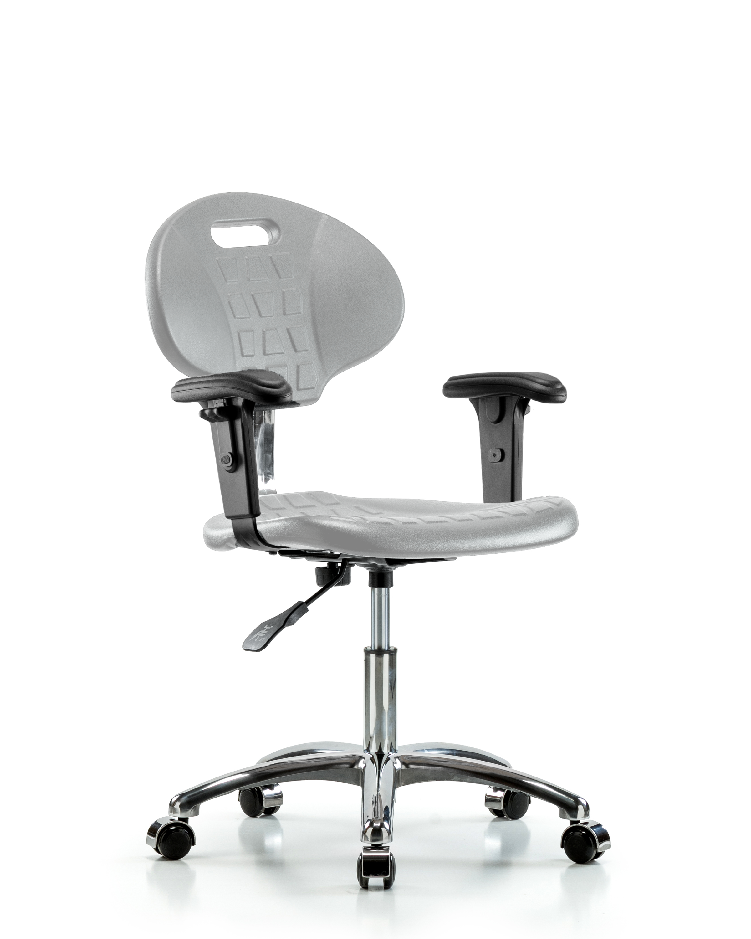 Class 100 Erie Polyurethane Clean Room Chair - Desk Height with Adjustable Arms & Casters in Gray Polyurethane