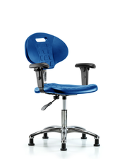 Class 100 Erie Polyurethane Clean Room Chair - Desk Height with Adjustable Arms & Stationary Glides in Blue Polyurethane