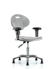 Class 100 Erie Polyurethane Clean Room Chair - Desk Height with Adjustable Arms & Stationary Glides in Gray Polyurethane