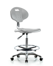 Class 10 Erie Polyurethane Clean Room Chair - High Bench Height with Chrome Foot Ring & Casters in Gray Polyurethane