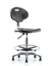 Class 10 Erie Polyurethane Clean Room Chair - High Bench Height with Chrome Foot Ring & Stationary Glides in Black Polyurethane