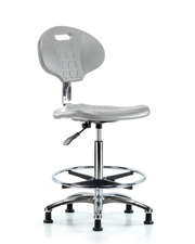 Class 10 Erie Polyurethane Clean Room Chair - High Bench Height with Chrome Foot Ring & Stationary Glides in Gray Polyurethane