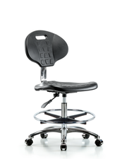 Class 10 Erie Polyurethane Clean Room Chair - Medium Bench Height with Chrome Foot Ring & Casters in Black Polyurethane