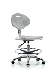 Class 10 Erie Polyurethane Clean Room Chair - Medium Bench Height with Chrome Foot Ring & Casters in Gray Polyurethane