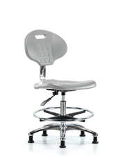 Class 10 Erie Polyurethane Clean Room Chair - Medium Bench Height with Chrome Foot Ring & Stationary Glides in Gray Polyurethane
