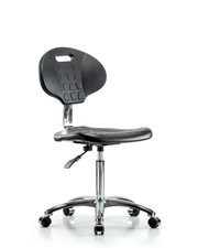 Class 10 Erie Polyurethane Clean Room Chair - Medium Bench Height with Casters in Black Polyurethane