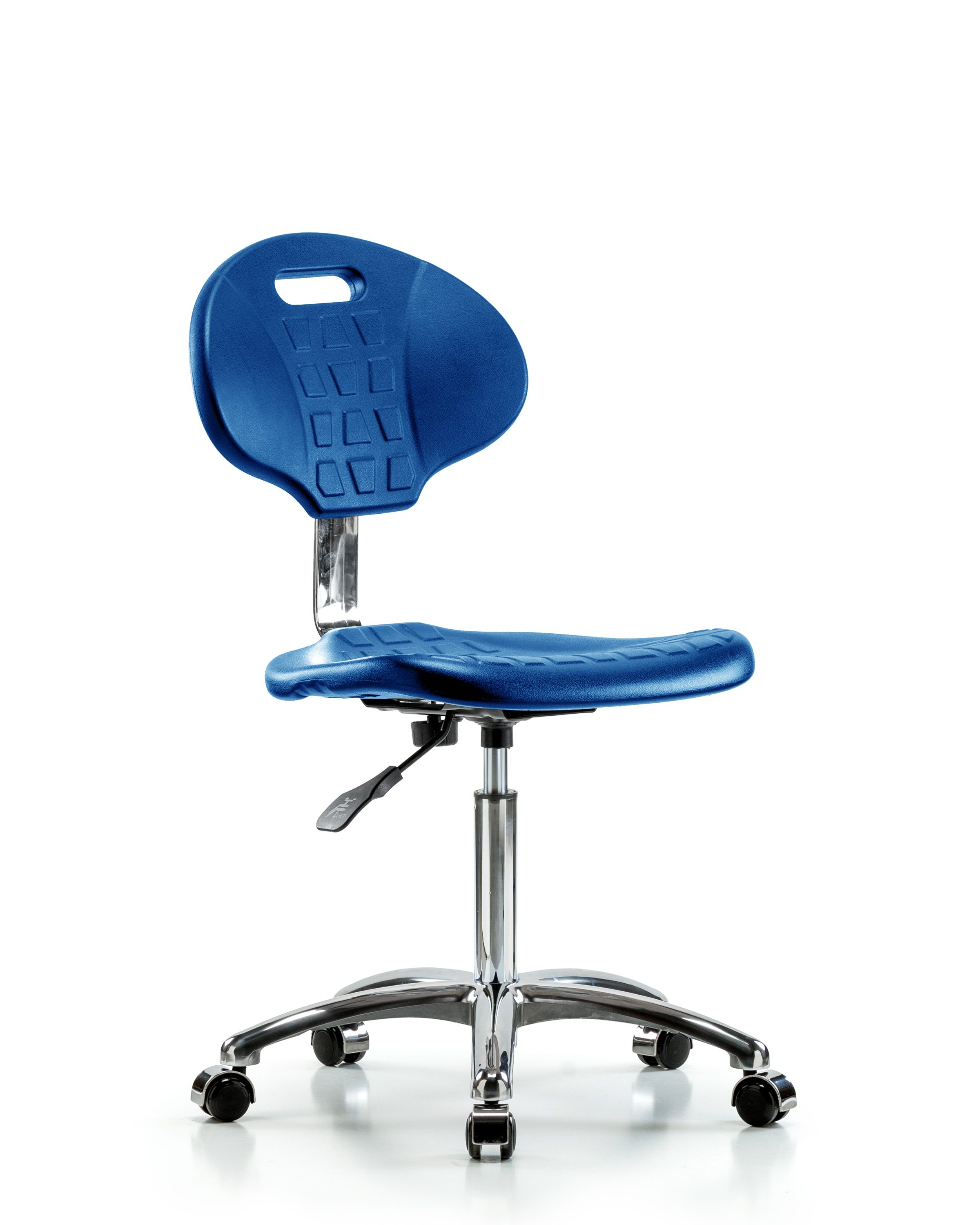 Class 10 Erie Polyurethane Clean Room Chair - Medium Bench Height with Casters in Blue Polyurethane