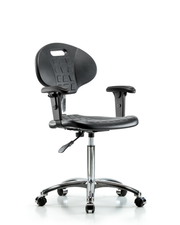 Class 100 Erie Polyurethane Clean Room Chair - Medium Bench Height with Adjustable Arms & Casters in Black Polyurethane