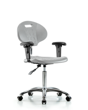 Class 100 Erie Polyurethane Clean Room Chair - Medium Bench Height with Adjustable Arms & Casters in Gray Polyurethane