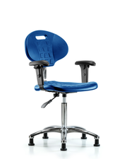 Class 100 Erie Polyurethane Clean Room Chair - Medium Bench Height with Adjustable Arms & Stationary Glides in Blue Polyurethane