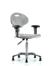 Class 10 Erie Polyurethane Clean Room Chair - Medium Bench Height with Adjustable Arms & Stationary Glides in Gray Polyurethane