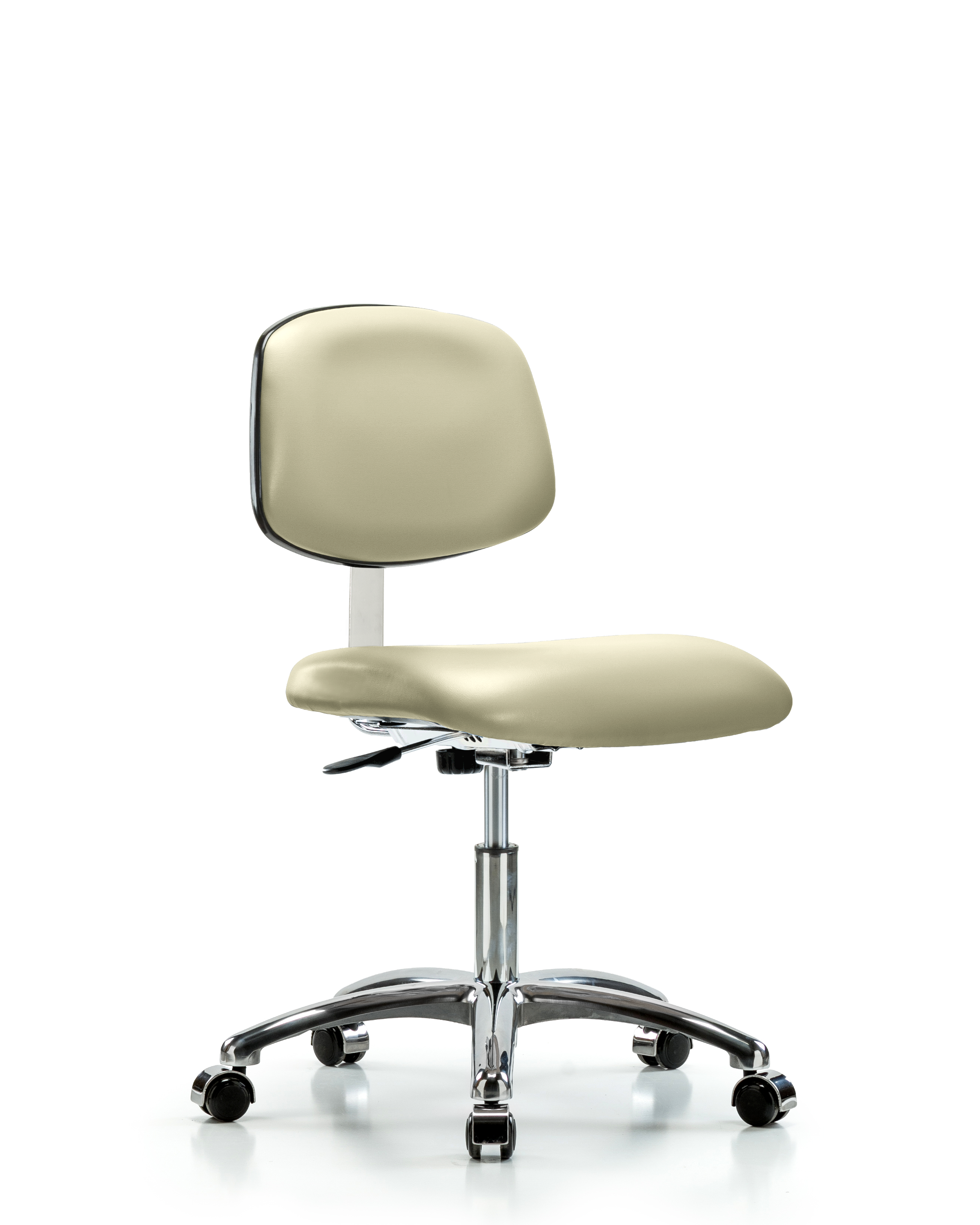 Class 10 Clean Room Vinyl Chair Chrome - Desk Height with Casters in Adobe White Trailblazer Vinyl
