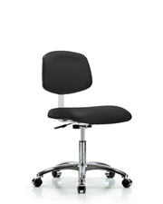 Class 10 Clean Room Vinyl Chair Chrome - Desk Height with Casters in Black Trailblazer Vinyl