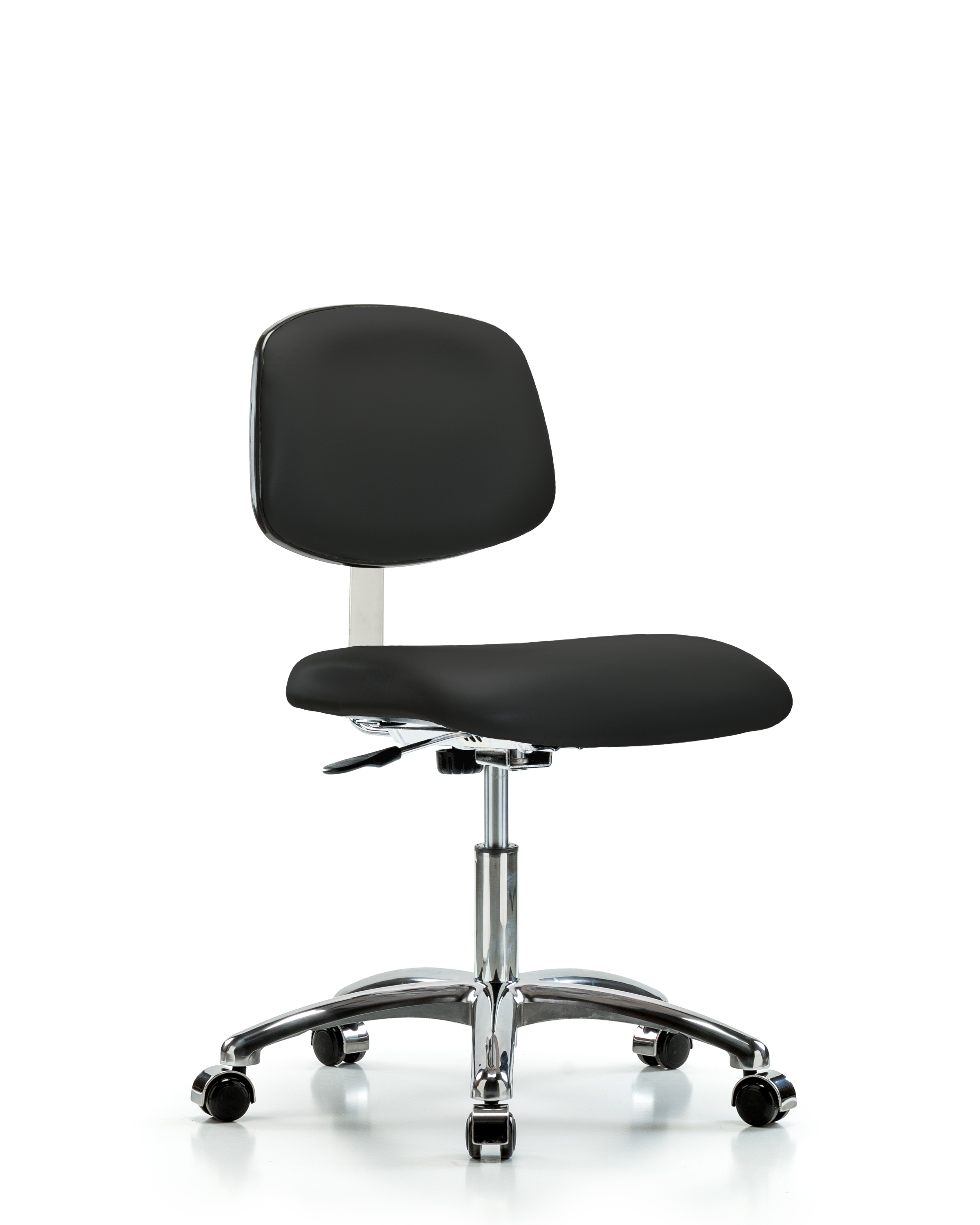 Class 10 Clean Room Vinyl Chair Chrome - Desk Height with Casters in Black Trailblazer Vinyl