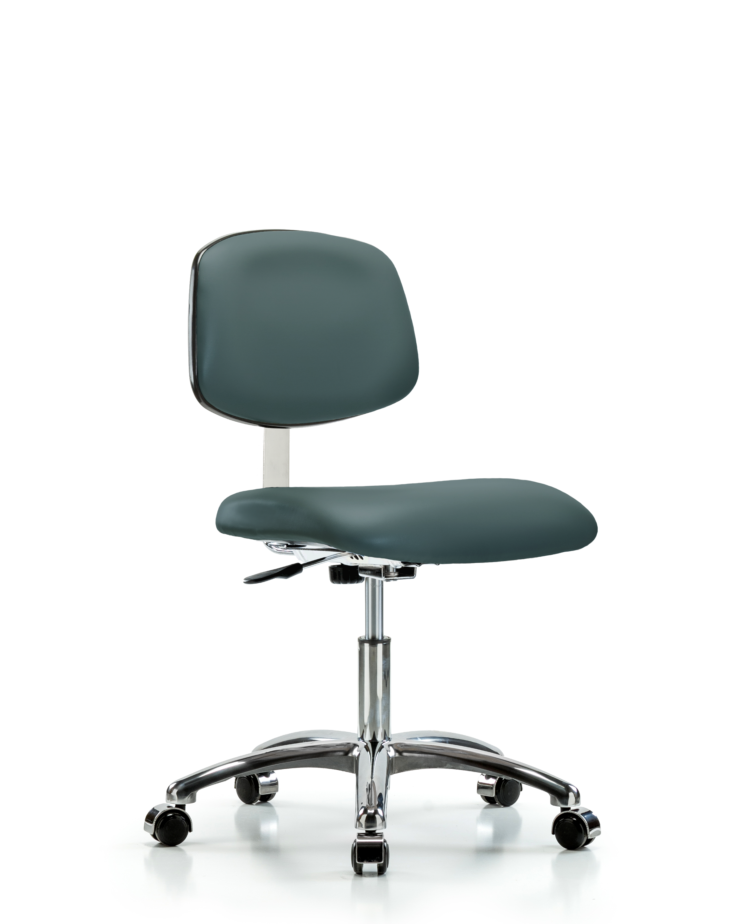 Class 10 Clean Room Vinyl Chair Chrome - Desk Height with Casters in Colonial Blue Trailblazer Vinyl