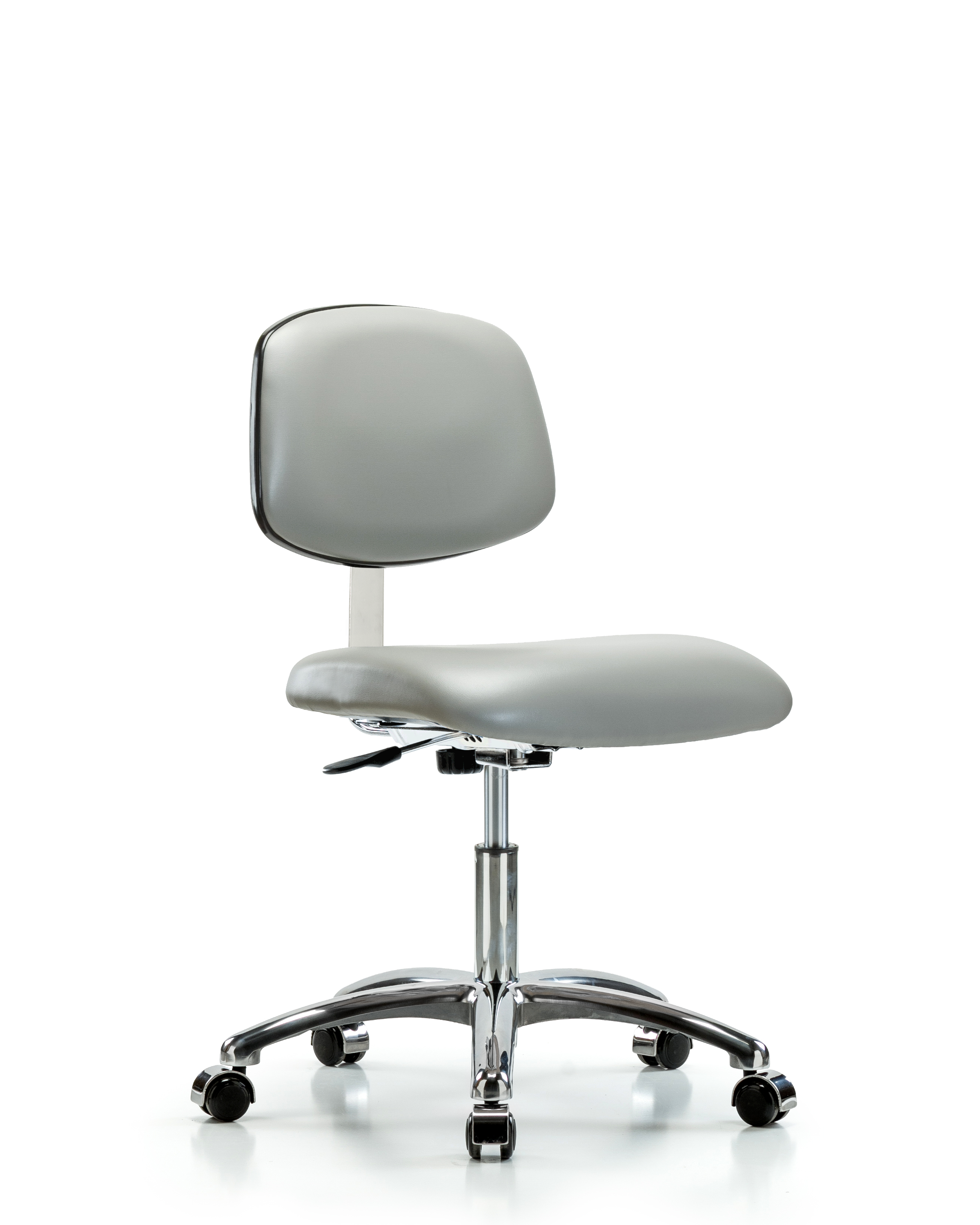 Class 10 Clean Room Vinyl Chair Chrome - Desk Height with Casters in Dove Trailblazer Vinyl