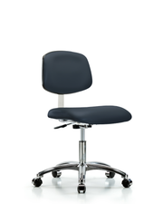 Class 10 Clean Room Vinyl Chair Chrome - Desk Height with Casters in Imperial Blue Trailblazer Vinyl