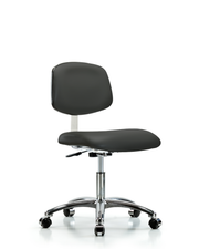 Class 10 Clean Room Vinyl Chair Chrome - Desk Height with Casters in Charcoal Trailblazer Vinyl