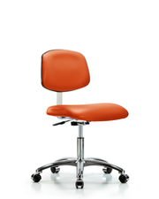 Class 10 Clean Room Vinyl Chair Chrome - Desk Height with Casters in Orange Kist Trailblazer Vinyl
