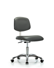 Class 10 Clean Room Vinyl Chair Chrome - Desk Height with Casters in Carbon Supernova Vinyl