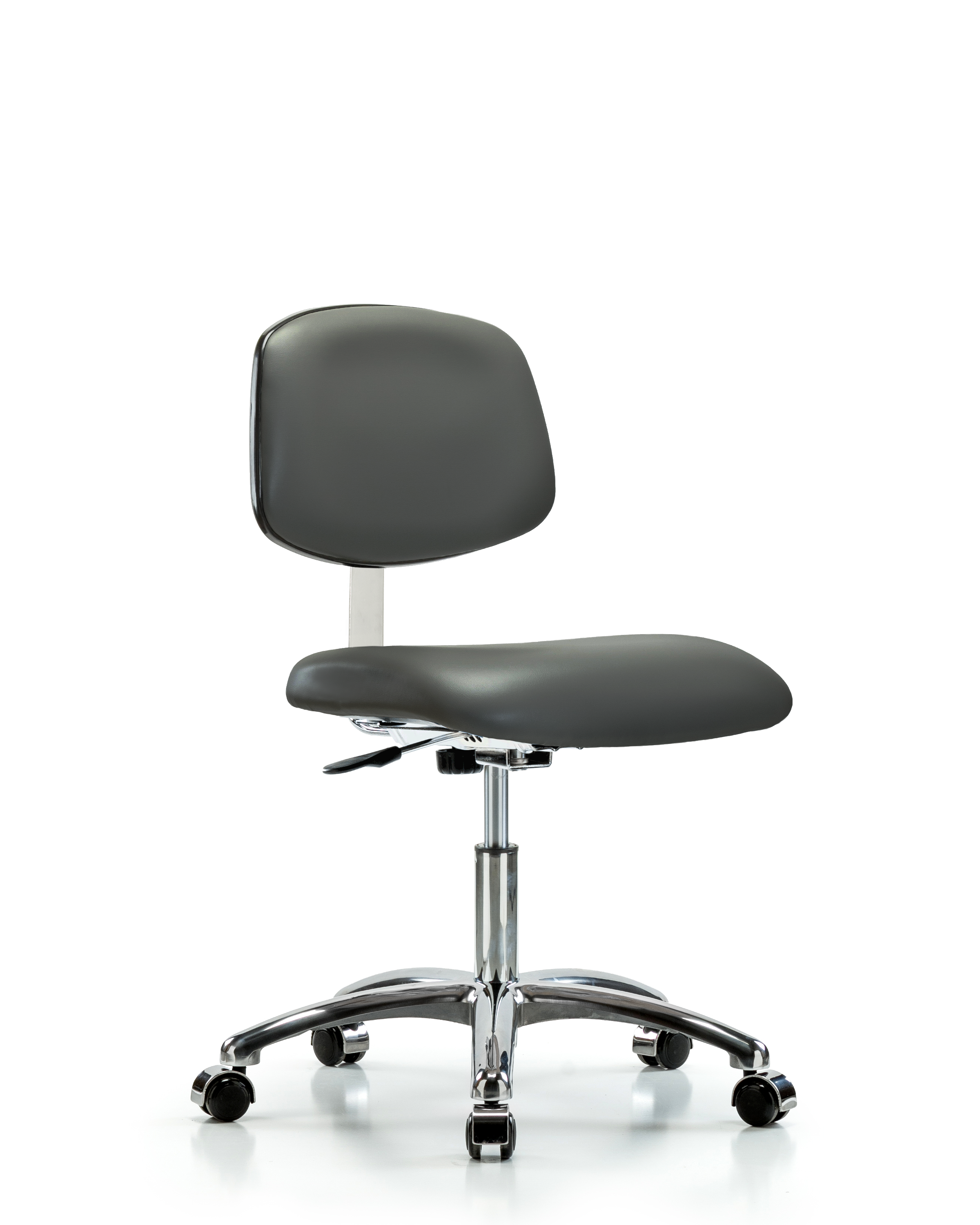 Class 10 Clean Room Vinyl Chair Chrome - Desk Height with Casters in Carbon Supernova Vinyl