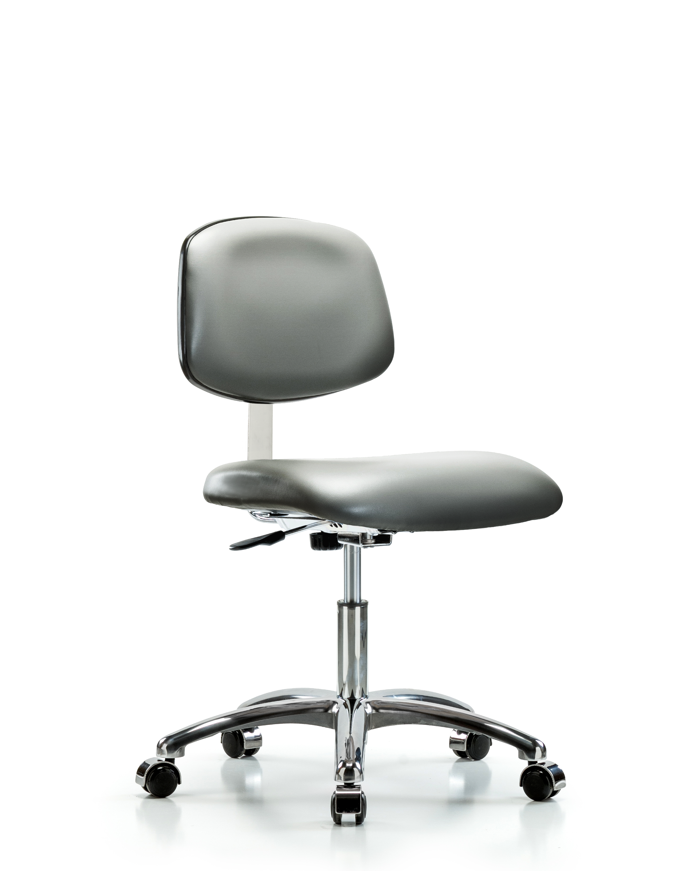 Class 10 Clean Room Vinyl Chair Chrome - Desk Height with Casters in Sterling Supernova Vinyl